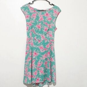 Black Bead turquoise floral dress back cutout